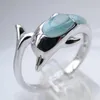 Cluster Rings 925 Sterling Silver Sea Life Animal Collection Natural Larimar Dolphin Ring For Gift