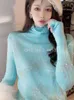 Womens turtleneck rhinestone shinny bling knitted sweater top jumpers