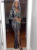 Casual Dresses Kricesseen Elegant Party for Women Glam Long Sleeve Black Rhinestones Celebrites Outfits Kläder Kvinna