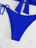 Cadeia de biquíni de moda feminina Halter de metal Halter Two peças Sexy Tire-up Tire-maiô Mulheres Blue-Batted Bathing Suit de maquinista Biquinis