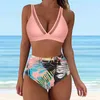 Womenki dla kobiet 2 -częściowe 2 -częściowe stroje kąpielowe seksowne siatki Ruched push up high talies bikinis sets 2024 Summer Beach Bathing Suit Siwmwear Siwmwear