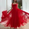 Lorie rote Abschlussballkleider 2022 A-Line Dot Tüll Tee Länge Partykleid Weihnachtsroben de Cocktail Kleid für Teenager Frauen Abendkleider 281g