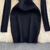 Robes décontractées à manches longues sexy chouchis noir robe vestiaire en V femme en V femme arrière sans arrière en tricot élastique