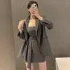 Werkjurken Korea Chic Women Fashion 2 -delige kledingpak Mouwloze Sash Slim Taille Mini Dressloes Blazer Jacket Outfits 2pc sets