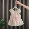 Flickaklänningar 2024 Baby Girls Lolita klänning för barn Ruffles Bell Bottom Princess Costume Wear Lovely Children Summer Clothing