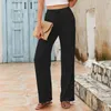 Women's Pants Linen Casual Flowy High Waisted Straight Wide Leg Trousers With Pockets Office Drawstring Women
