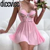 Vêtements de nuit pour femmes diccvicc nocturne robe femme broderie florale coupé sexy soutien-gorge et culot