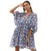 2024 Summer Fashion Women's Fragmented Flower Tie Rope Loose Casual Cotton Robe Beach Vacation Jirt F51438