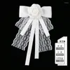 Brooches Fashion White Lace Ribbon Camellia Flower For Women Fabric Bow Tie Collar Pins College Style Necktie Jewelry Gifts