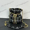 Kobiety czarny biały czek wełna tweed sznurka mała Lucky Bucket Bag Enamel Charms Złota łańcuch Crossbody Vanity Wedding Evening Party Torebka 18x18x9cm