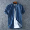 Herenblauwe denim shirts korte mouw Jean shirts zomer hoge kwaliteit mannen katoen licht blauwe denim shirts plus size l-8xl 240508