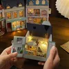 Architecture/DIY House DIY Mini Wooden Dollhouse With Furniture Light Doll House Casa Assembly Pink Princess Villa Architecture Doll Houses Toys Gifts