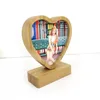 Stock Bamboos Love Blank Photo Cadre avec magnétisme DIY Double Round Wood Sublimation Heart Painting Frames Picture Decoration Sended Ba Plot