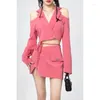 Tvådelt klänning Dayifun Rose Red Short Suits Women Off Shoulder Blazer kjol 2-stycken Set Lady Spring Summer Oregelbundet Design Kvinnor