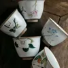 Tea Cups Boutique Ru Kiln Ceramic Teacup Travel Meditation Cup Hand Painted Flower Pattern Bowl Master Set Accessories