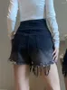 Женские джинсы летняя мода Женщины Сексуальные y2k разорванные двойные грудные шорты для пряжки леди высокая талия нерегулярная градиент кисточки