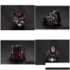 Cluster Rings Cluster Rings Gothic Vintage Ruby Gemstones Red Zircon Diamonds For Men Titanium Stainless Steel Jewelry Bijoux Bague Pu Dh5Cb