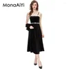 Sukienki robocze Monaaaiyi Projektant mody garnitur damski długie rękawy Krótki szal szczyty czarne seksowne aksamitne podzielone szelki sukienki 2pcs