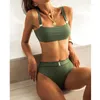 Swimwear's Swimwear Green Color High Waist Due pezzi Sexy Bikini Set da bagno femmina Donne Spinga verso l'alto bagnante