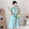 Ethnic Clothing Fzslcyiyi Lake Blue Loose Fashion Modern Cheongsam Dress Women Short Sleeve Qipao Traditional Chinese Style Clothes Dhmt9