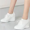 Casual Shoes Platform Pumps Women Lace Up Genuine Leather Wedges High Heel Vulcanized Female Low Top Round Toe Fashion Sneakers