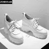 Casual Shoes Genuine Leather Hidden Wedge Sneakers Vulcanized Woman High Heel Platform Sneaker Lace Up White Women 2024