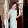 Ethnische Kleidung Sommer Verbesserte junge Mädchen Retro sexy elegante Langstiche Chinesische Style -Hochzeitskleid Qipao für Frauenparty