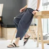 Calças masculinas 2024 Verão Casual de algodão e perna larga de estilo chinês Casual Casual