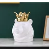 Bouteilles Wolf / Bear Animal en céramique Poctes de rangement avec couvercle Décoration Golden Crown Blanc Porcelaine Candy Pots Nordic Home Decor moderne