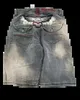 Streetwear Shorts Y2K Pants Hip Hop Pocket Retro Skull Graphic Baggy Denim Gym Summer Gothic Men Basketball 240506