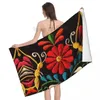 Serviette papillons mexicains et une plage de fleurs rouges personnalisée coloré à broderie traditionnelle en lin serviettes de bain en microfibre à linge molle