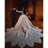 Gorgeous Ball Gown Wedding Dresses V-neck Sequins Beads Appliques Designer Train Bridal Backless Customized Robe Despecisl