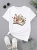 Camiseta feminina Livro de camisetas Floral Crew Crew Camiseta Casual SLVE SLVE SLVE TOP PARA VODADES MULHAS DE VODADES DE VODADES DE MODIAS CASUAIS T Y240509