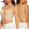 Shapers feminino Lombar de arame de sutiã lombar de arame Deep Uff -for -fortless backless com tiras transparentes conversíveis de várias viagens