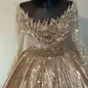 Sparkly boll bröllopsklänningar applikationer paljetter pärlor ärmar satin domstol klänning blixtlås brud anpassad mantel despecisl