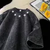 Heren Black Wash T-shirt O-Neck Star Pattern Heavy Duty Short Sleved Harajuku Street Clothing T-Shirt Hip Hop Top 240429