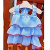 Hundkläder Chiffon Cat Dress Clothes Princess Girls 3 Layer Blue Cake Sling Dresses For Small Medium Dogs Yorkshire Puppy Weeding kjol