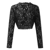 Women's Knits Black Floral Lace Long Sleeve Crop Cardigan Tops Women Adults See-Through Shawl Bolero Shrug Cape Ponchos