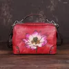 Shoulder Bags Form Vintage Hand Painted Women Handbag 2024 Genuine Leather Floral Soft Cowhide Leisure & Crossbody