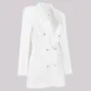 Collano di raso bianco Collaro a doppio blazer Blazer con pulsante di cristallo inserto di strass e tasche frontali in finto 240513