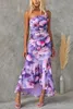 Élégante robe de plage imprimée florale 2024 Summer Femmes One épaule Bodleless Bodycon Boho Draped Long Vestidos de Festa