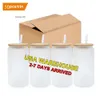 USA: s leverans 16oz Glass Cup Blanks Bamboo Lid Frosted Sublimation Beer Can Tumbler Mason Jar Mugg med plaststrå 0514