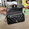 Tasarımcı siyah kuzu derisi baget inci toka koltuk altı omuz çantaları düğün akşam partisi kozmetik kasa büyük kapasiteli altın zincir crossbody el çantaları 25x5x12cm