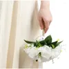 Dekorativa blommor bröllop bukett med mjuk band brud brudtärna vita champagne konstgjorda rosor