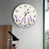 Horloges murales aquarelle lavande fleur papillon rétro rétro conception moderne Design silencieux pour la chambre à coucher rond suspendu