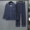 Män pyjamas set Mens Fallwinter med randig rutig tryckfärg matchande lapel singelbröst långärmad skjorta bred 240428