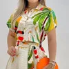 Женщины летняя тропическая юбка для печати костюм мода богемный стиль повседневная элегантная пуговица вниз по кругу юбки набор 240514