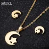 Earrings Necklace Romantic stainless steel moon star necklace earrings fashionable new moon earrings gold jewelry set childrens gift XW