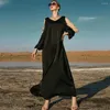 Casual jurken Elegante vrouwen zwarte lange jurk Ramadan kleren Dubai Lantern Mouw Jurk Islamitische moslim Kaftan Abaya Party Vestidos