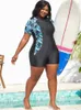 女性用水着プラスサイズの女性フローラルワンピース水着半袖バススーツレトロビンテージビーチウェアサーフィンスイム